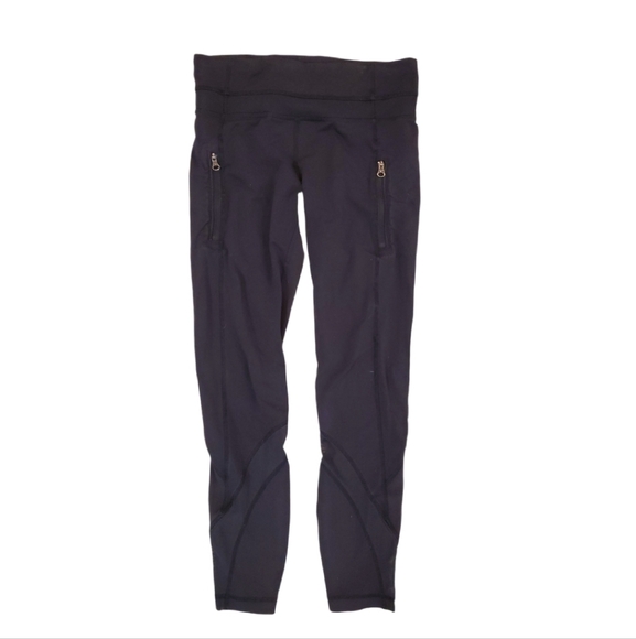 Lululemon Athletica Women's‎ Black Crop Leggings Zip Pocket Mesh Detail Size 4 - Picture 1 of 8